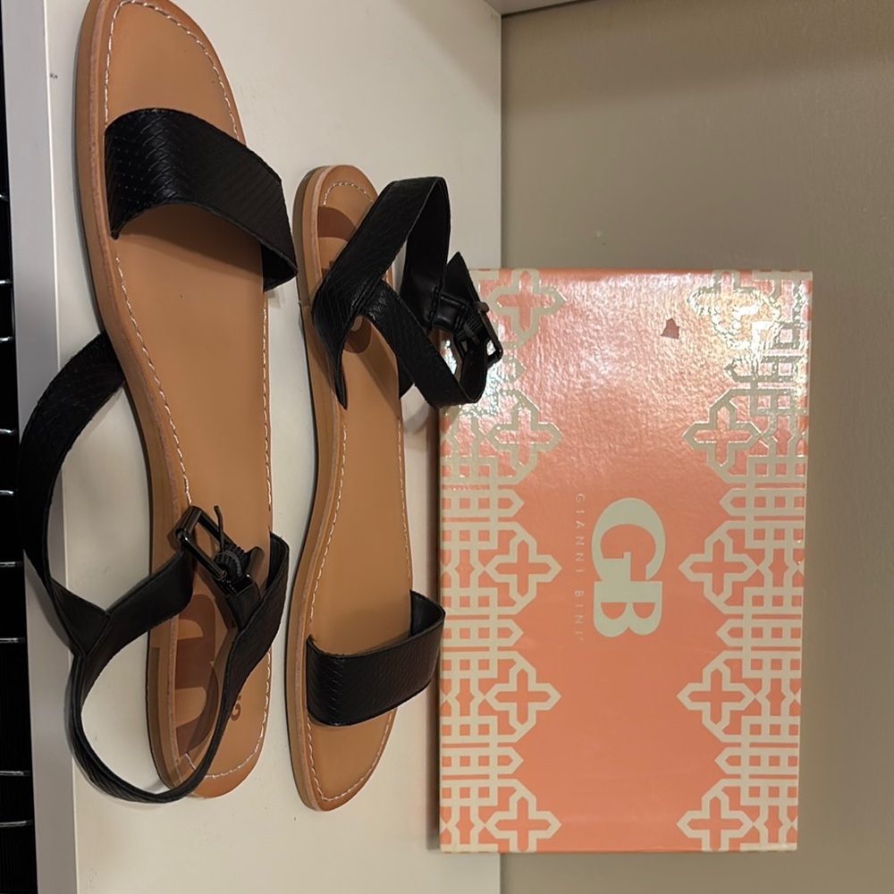 Gianni Bini Black Flat Sandals with Ankle Strap